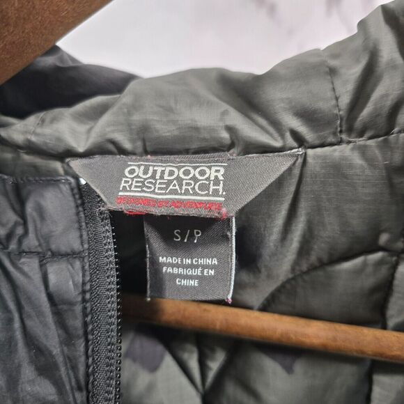 Outdoor Research Down Vest Womens Small Black Puffer Hooded Aria Zip Goose - Picture 3 of 9